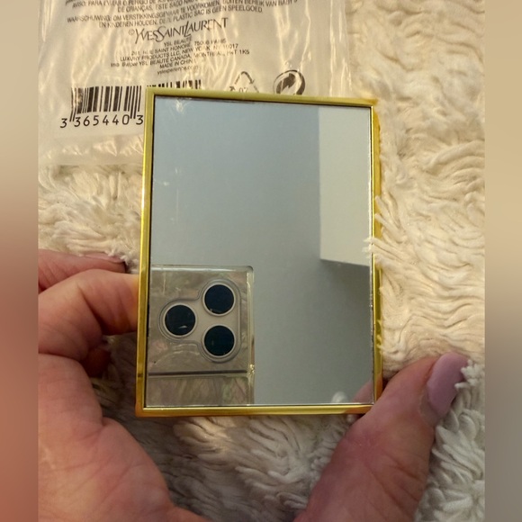 Yves Saint Laurent Dark Red Enamel & Gold Color Accents Mirror w/YSL Case New - Picture 5 of 7